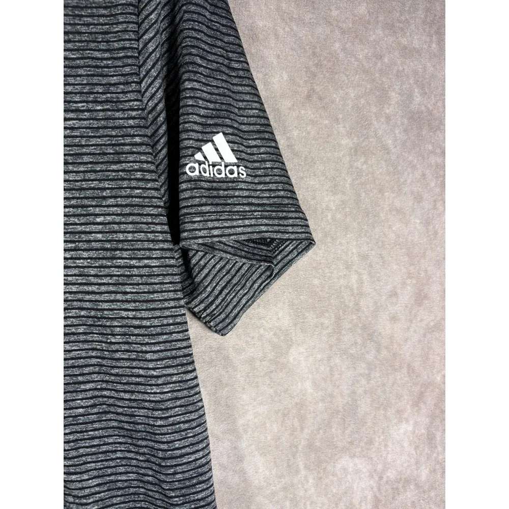 Adidas Polo Shirt Men Medium Gray Golf Striped Short Sleeve Performance Athletic
